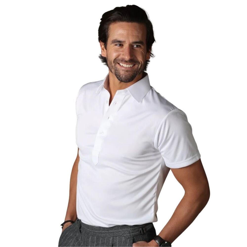 COLLARS & CO Mens Semi Spread Collar Button Dress Polo White NWT Large Tall